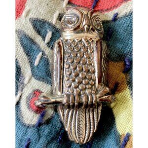 Vintage Owl Brooch 925 Cast Sterling Silver Patinated Bird Pin Signed Beau STER